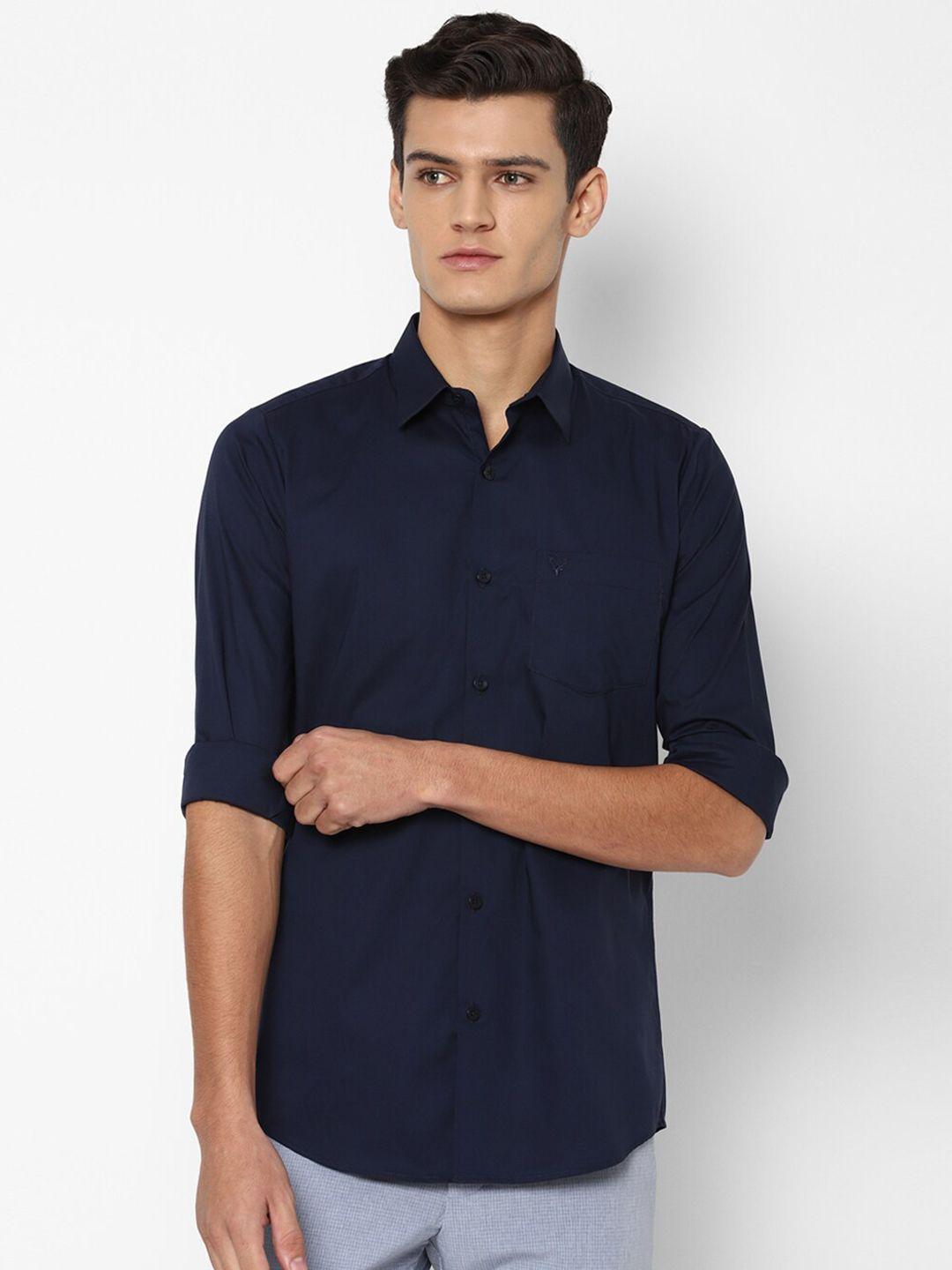 allen solly men navy blue slim fit casual shirt