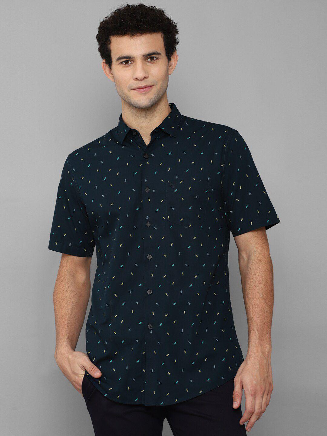 allen solly men navy blue slim fit printed casual shirt