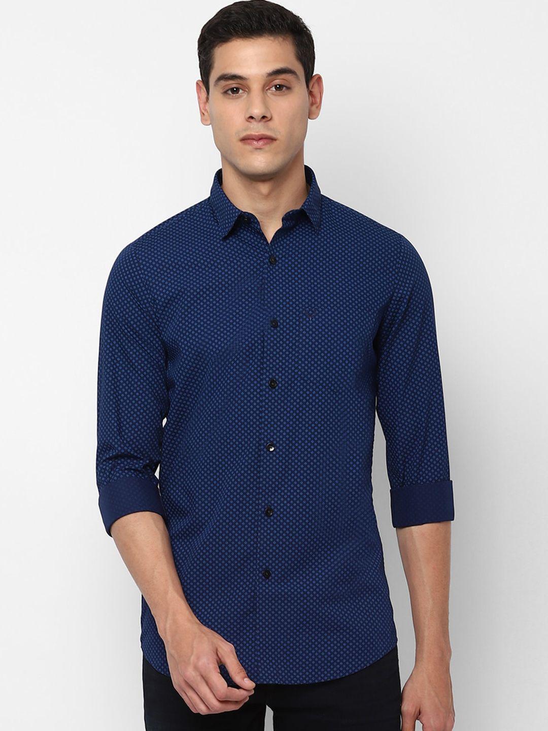 allen solly men navy blue slim fit printed cotton casual shirt