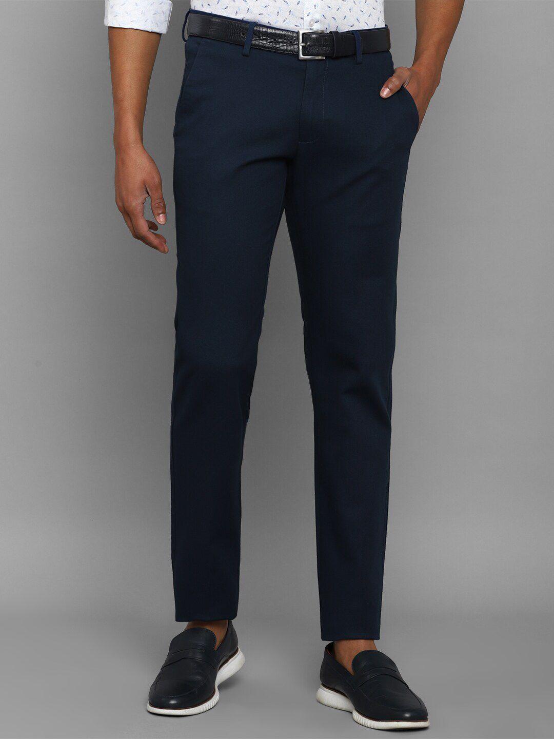 allen solly men navy blue slim fit trousers