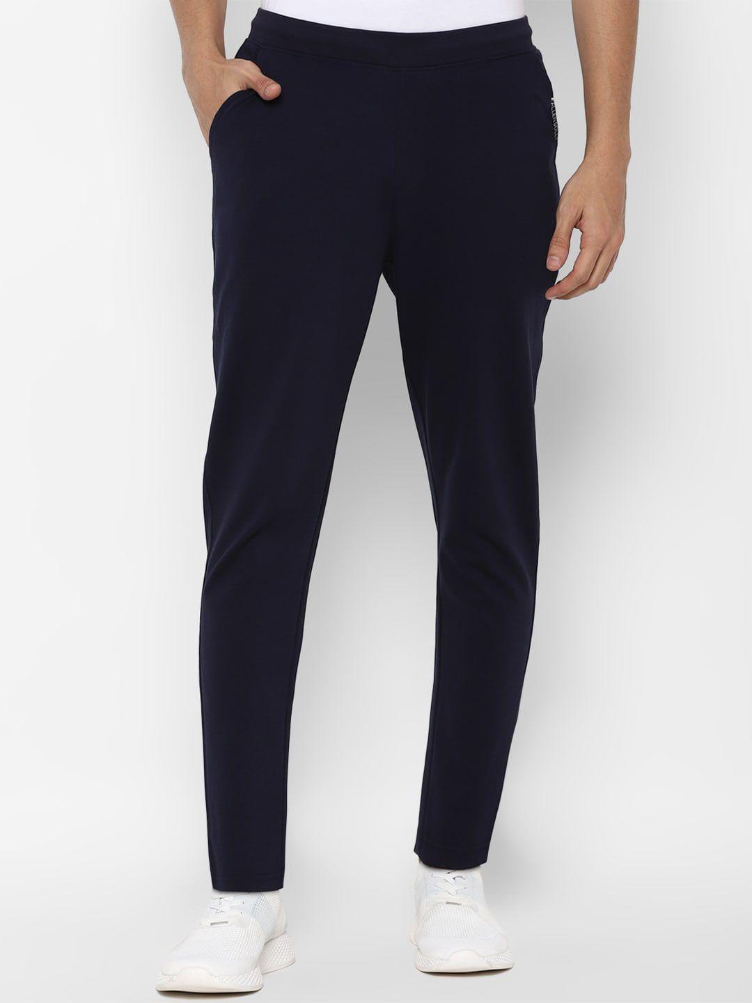 allen solly men navy blue solid pure cotton track pants