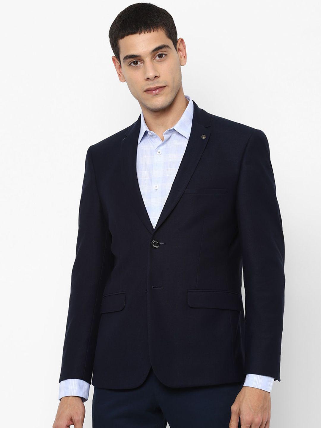 allen solly men navy blue solid slim-fit single-breasted blazer