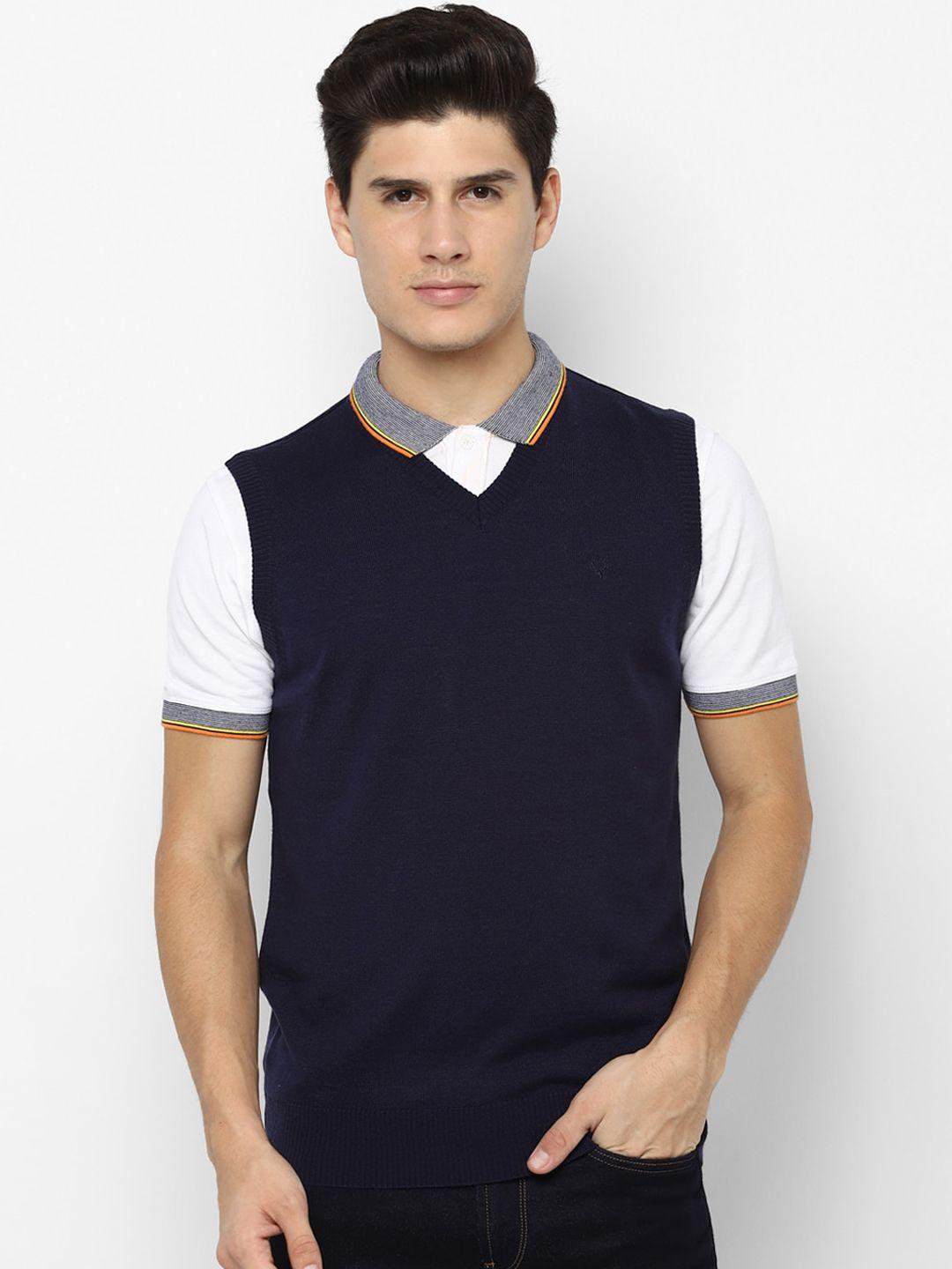 allen solly men navy blue solid sweater vest