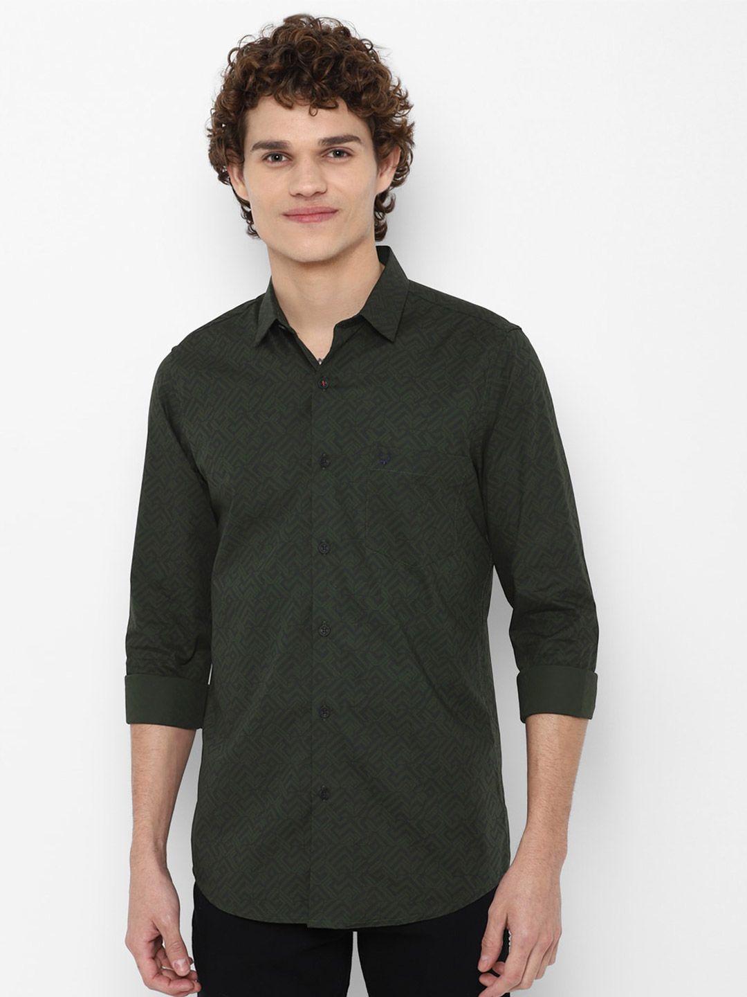 allen solly men olive green slim fit printed casual shirt