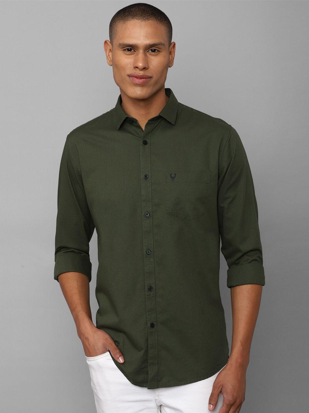 allen solly men olive green solid pure cotton casual shirt