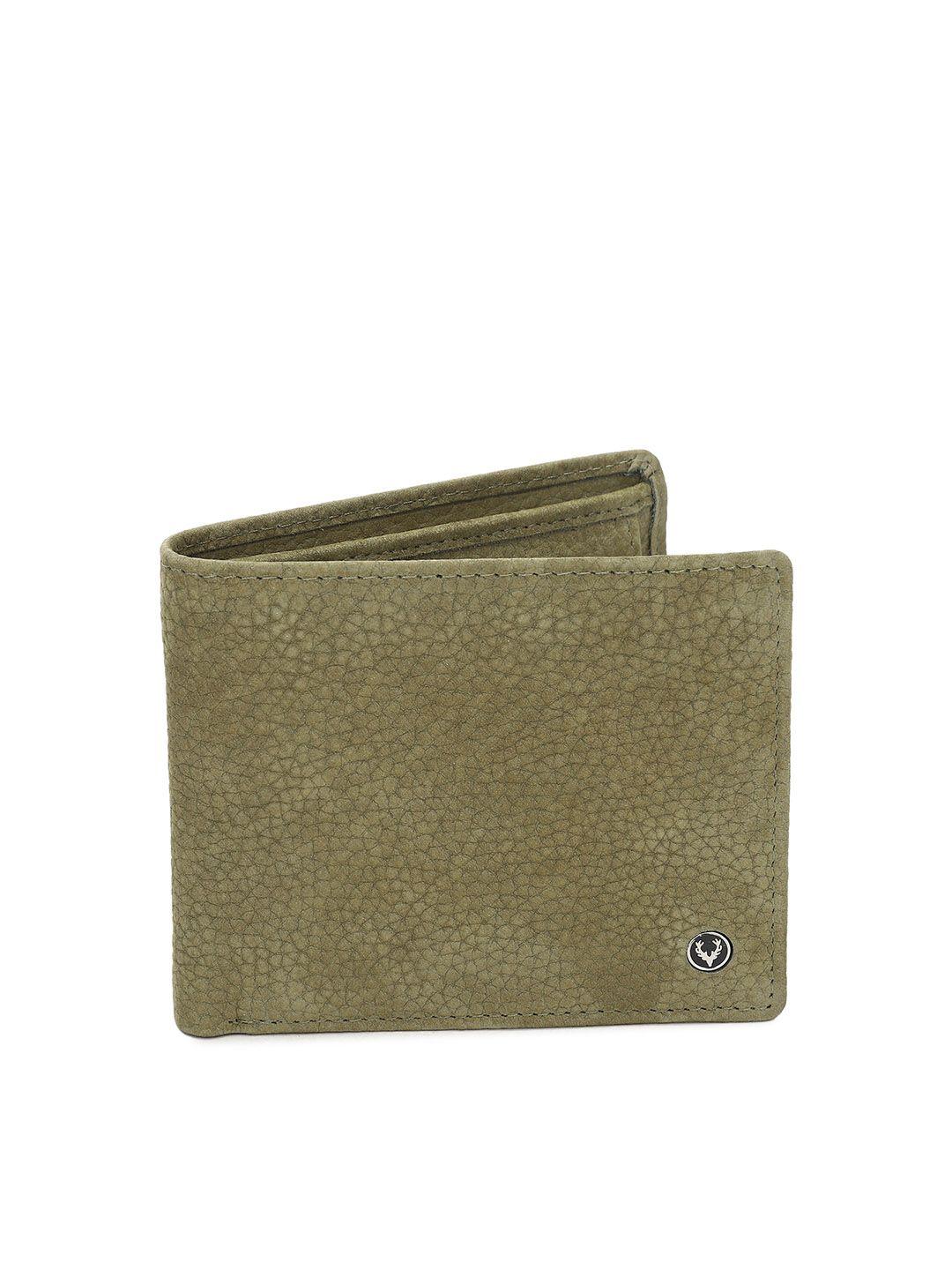 allen solly men olive green solid two fold leather wallet