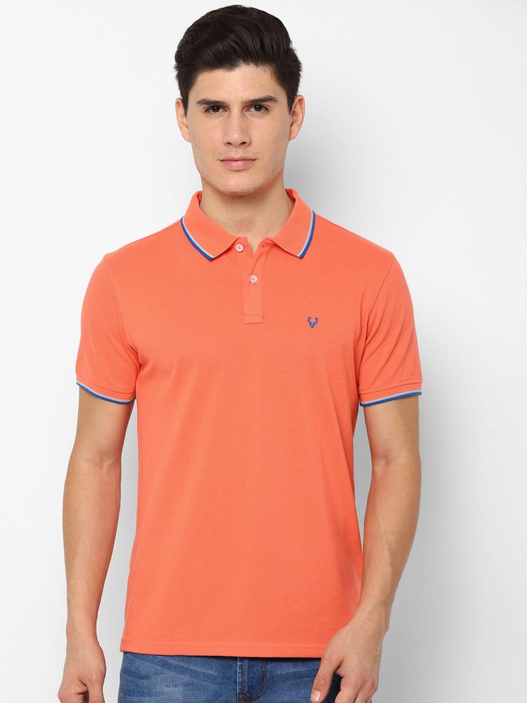 allen solly men orange solid polo collar t-shirt