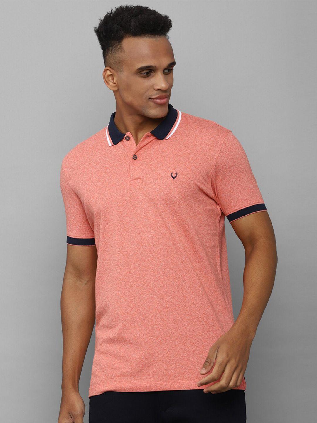 allen solly men peach-coloured polo collar cotton t-shirt