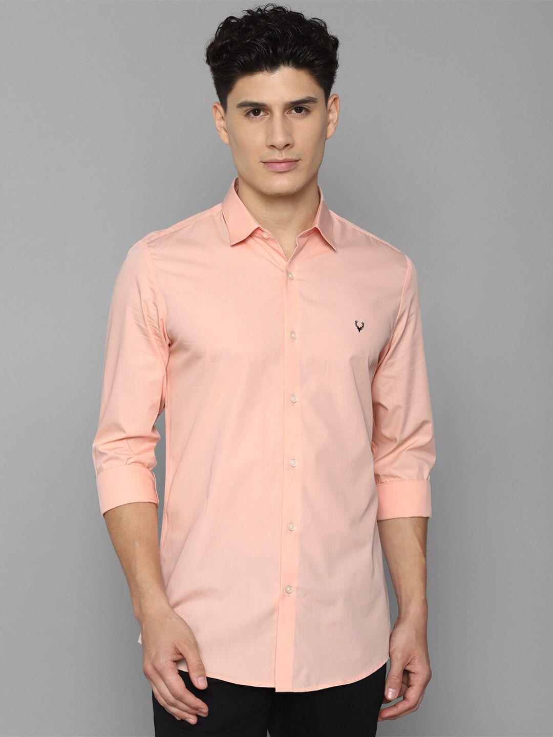 allen solly men peach-coloured slim fit casual cotton shirt