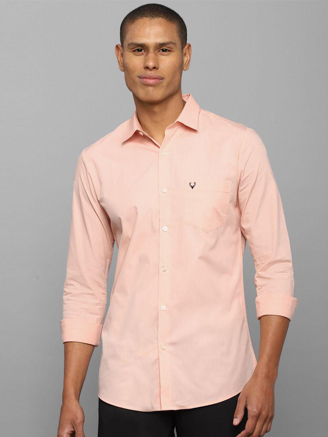 allen solly men peach-coloured slim fit cotton casual shirt