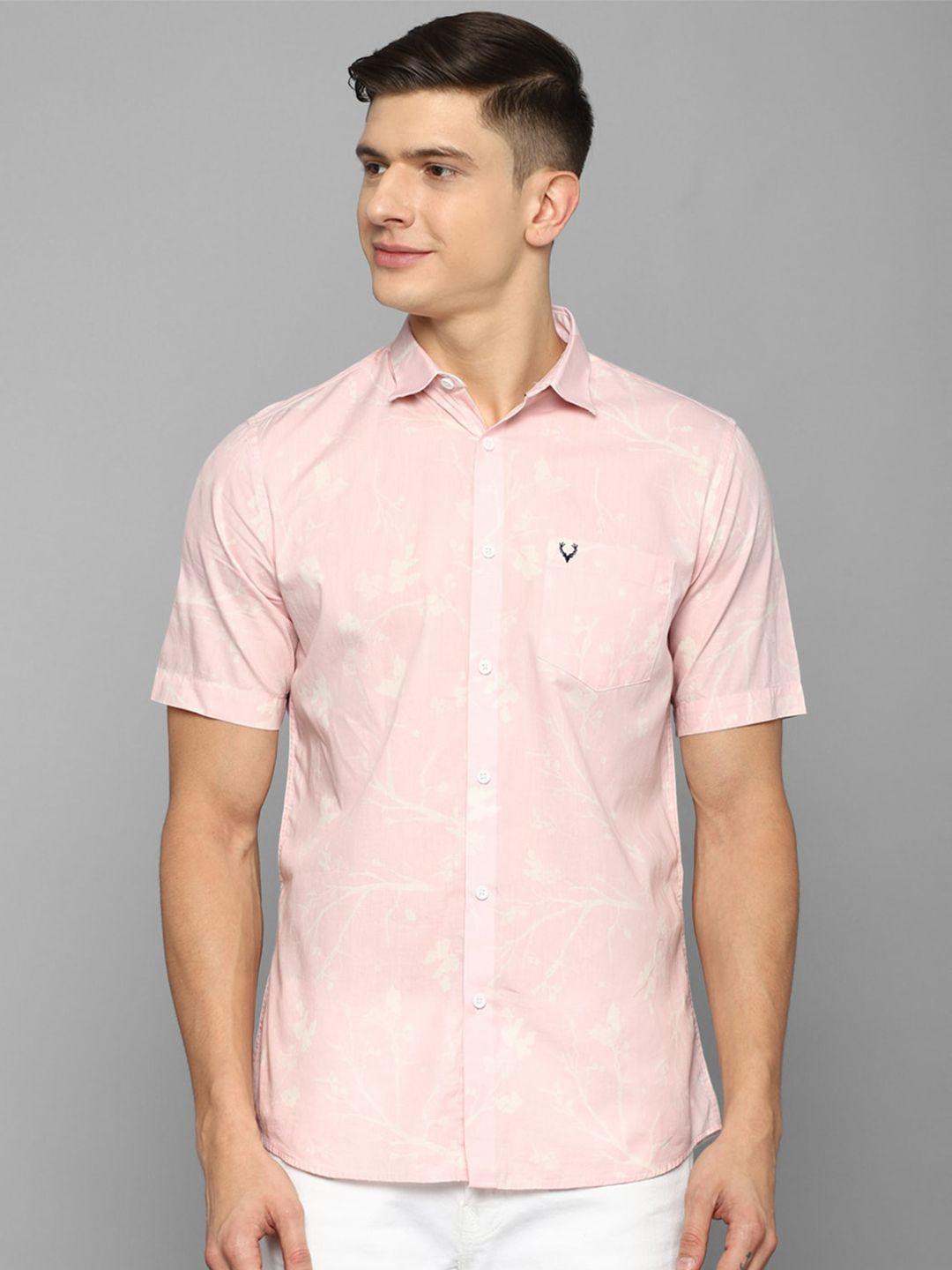allen solly men peach-coloured slim fit floral printed casual shirt