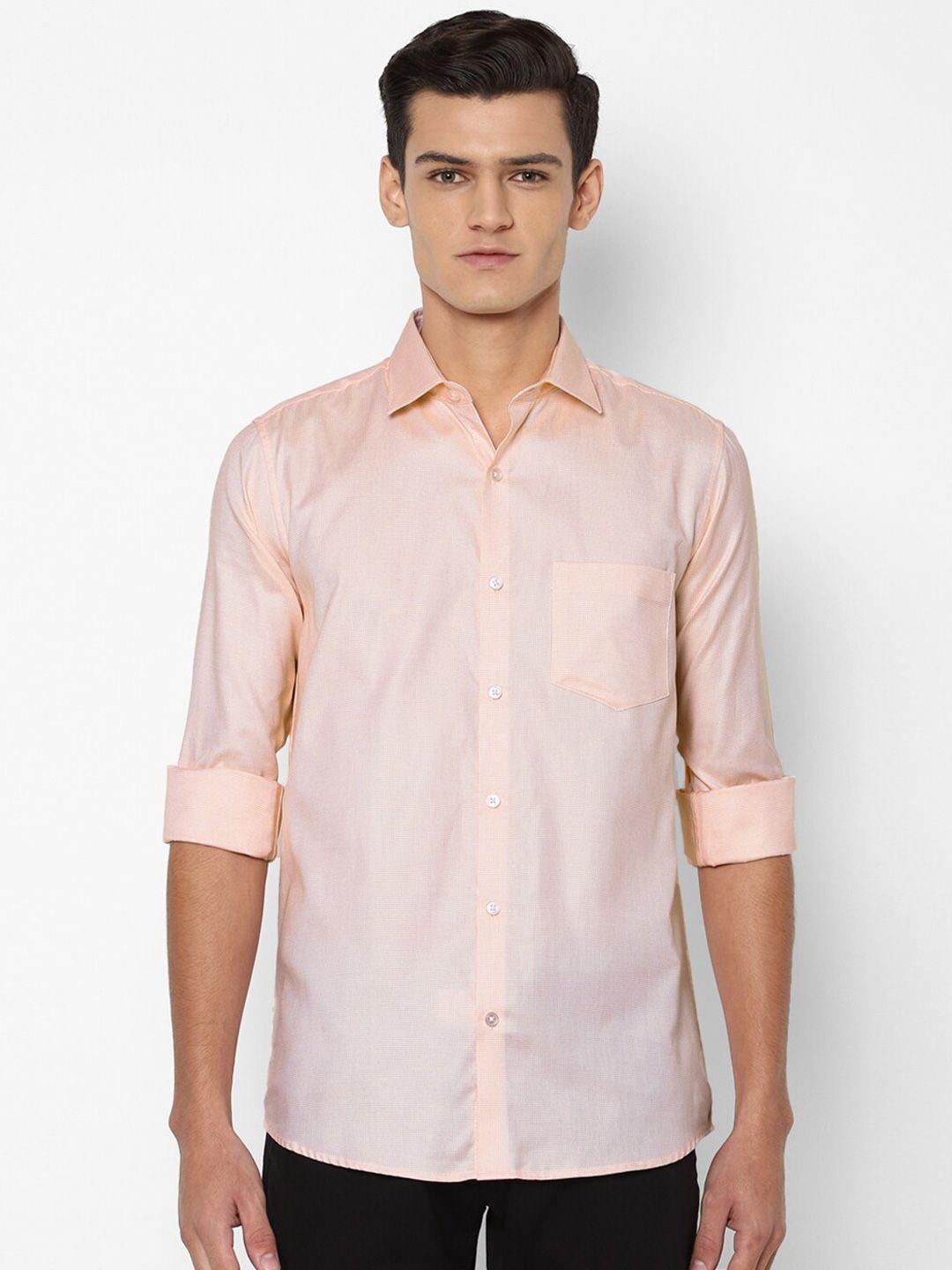 allen solly men peach-coloured textured slim fit pure cotton casual shirt