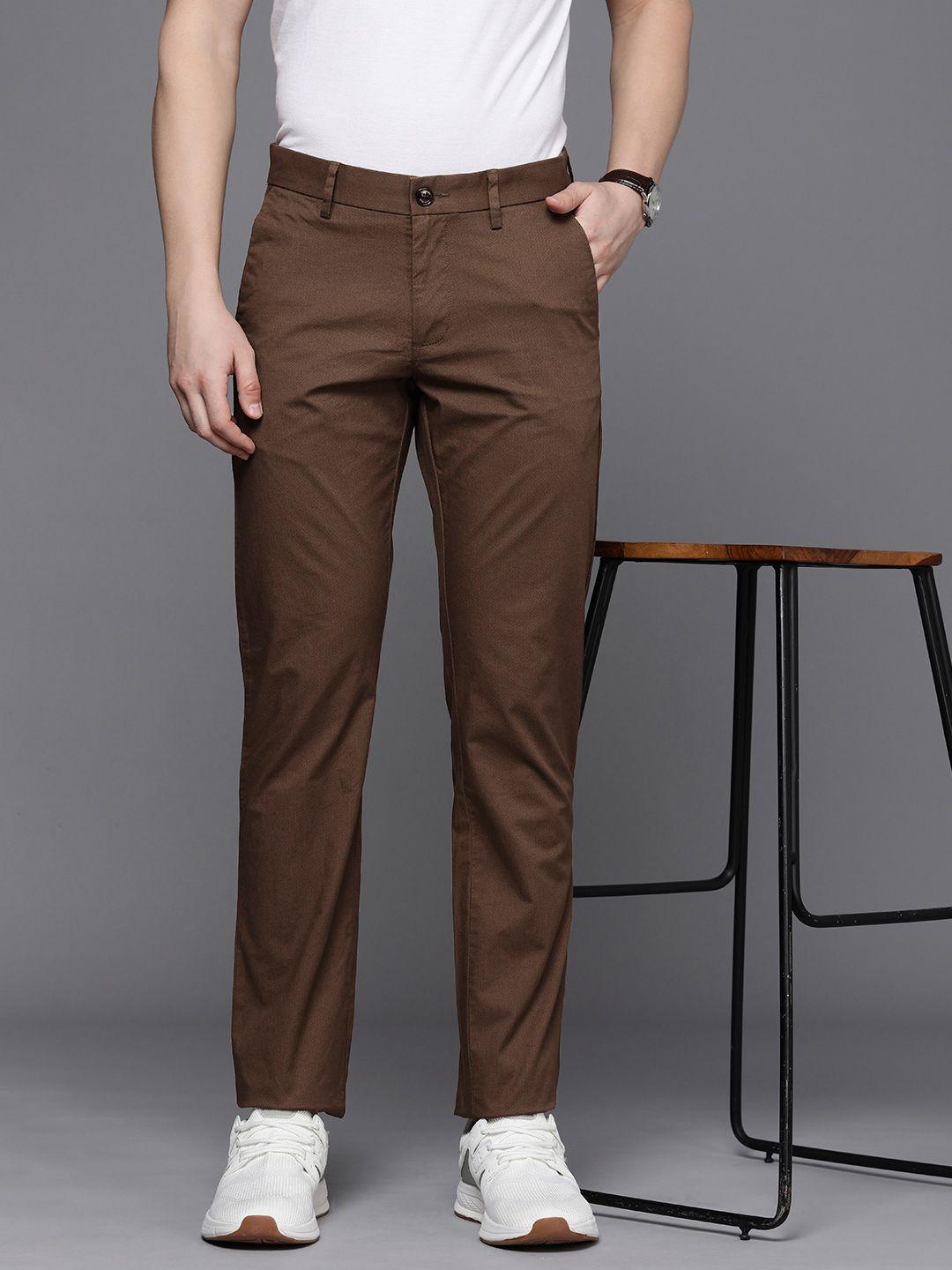 allen solly men printed slim fit mid-rise trousers