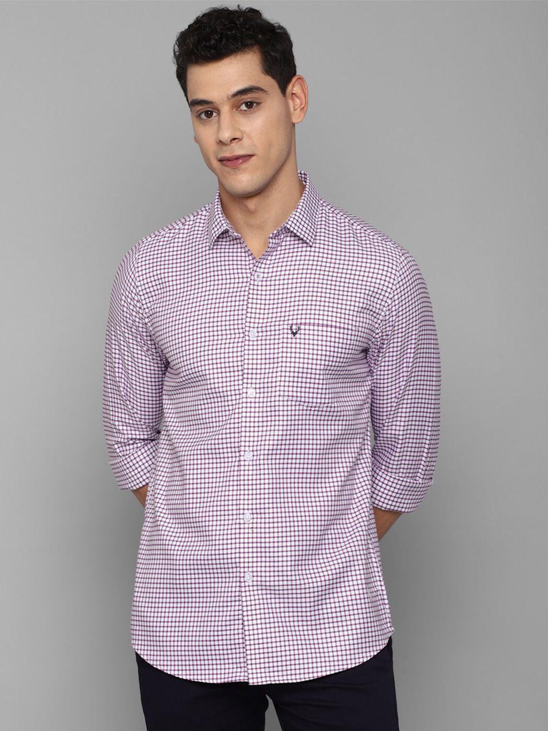 allen solly men purple slim fit gingham checks checked pure cotton casual shirt