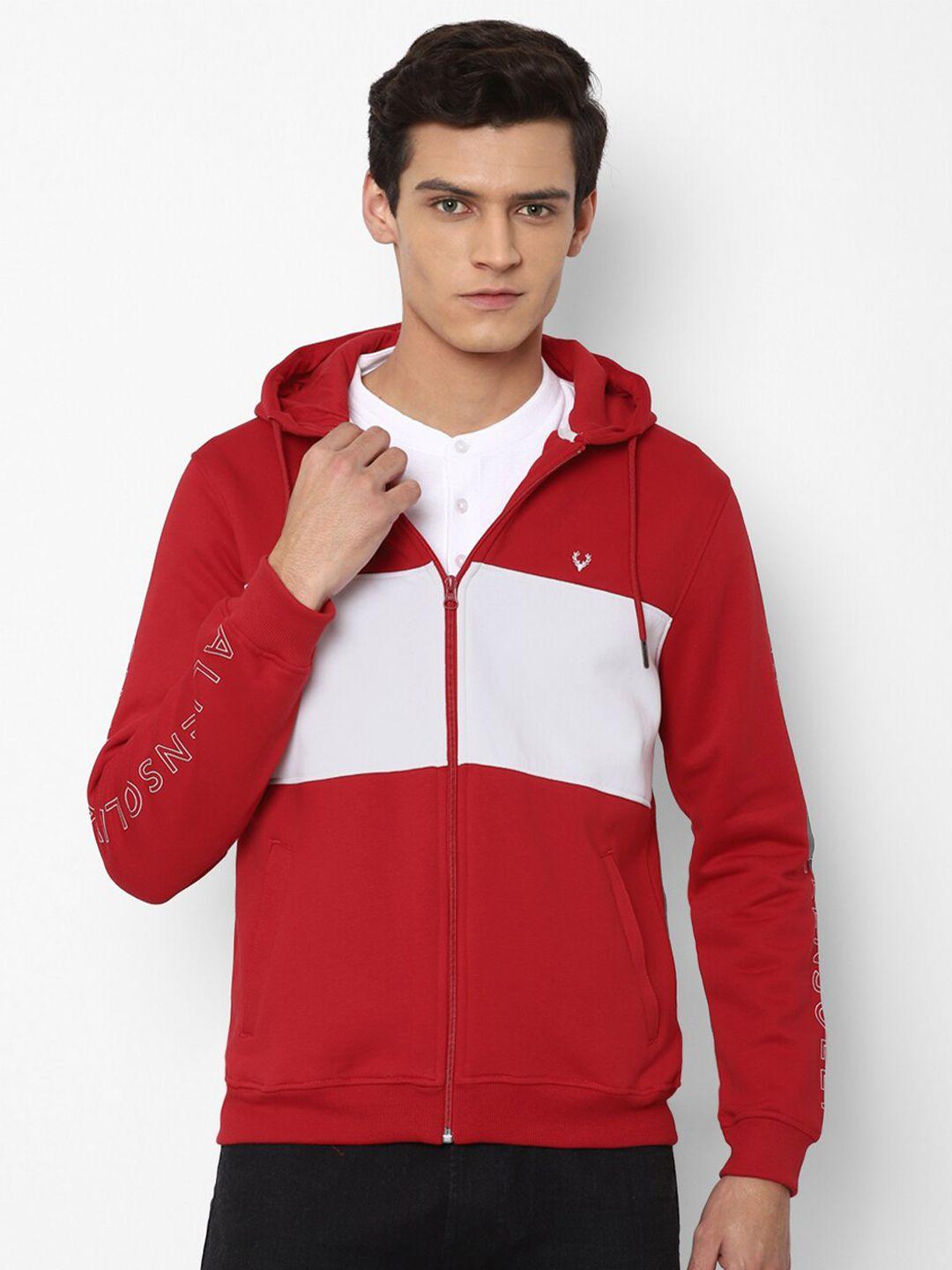 allen solly men red colourblocked hooded sweatshirt