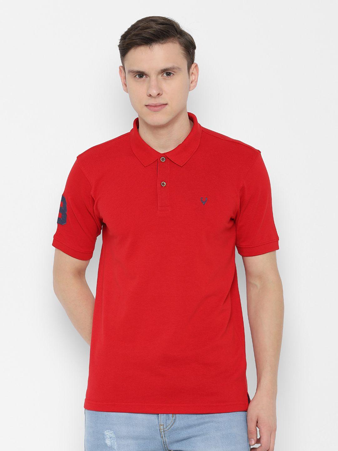 allen solly men red solid polo collar pure cotton t-shirt