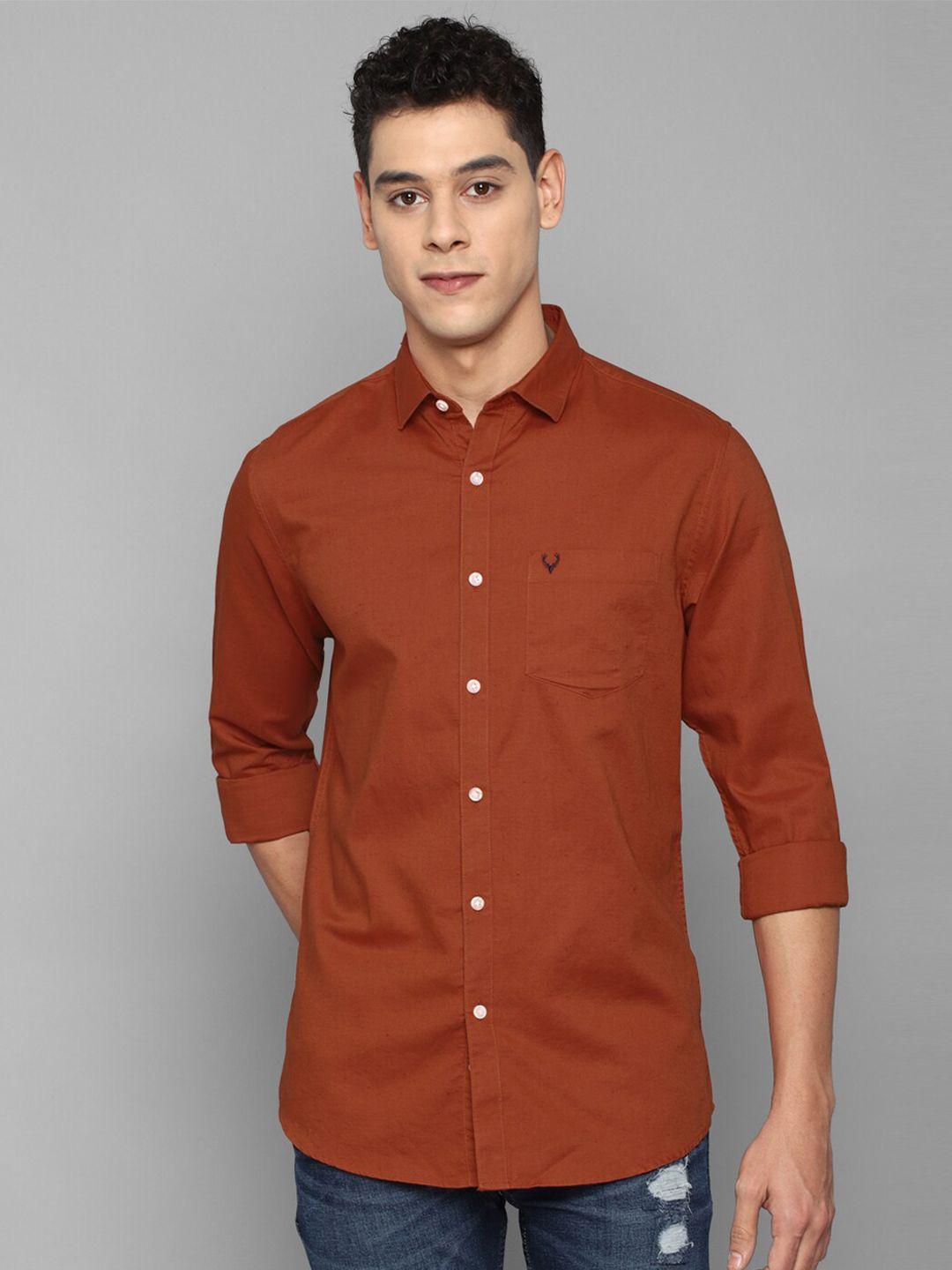 allen solly men rust solid slim fit casual shirt