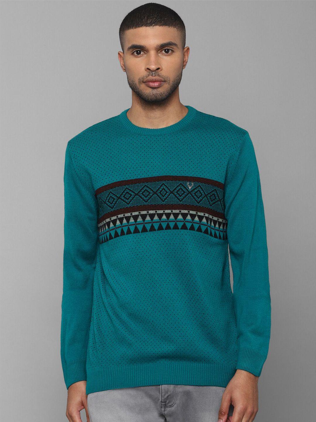 allen solly men teal & brown printed pullover