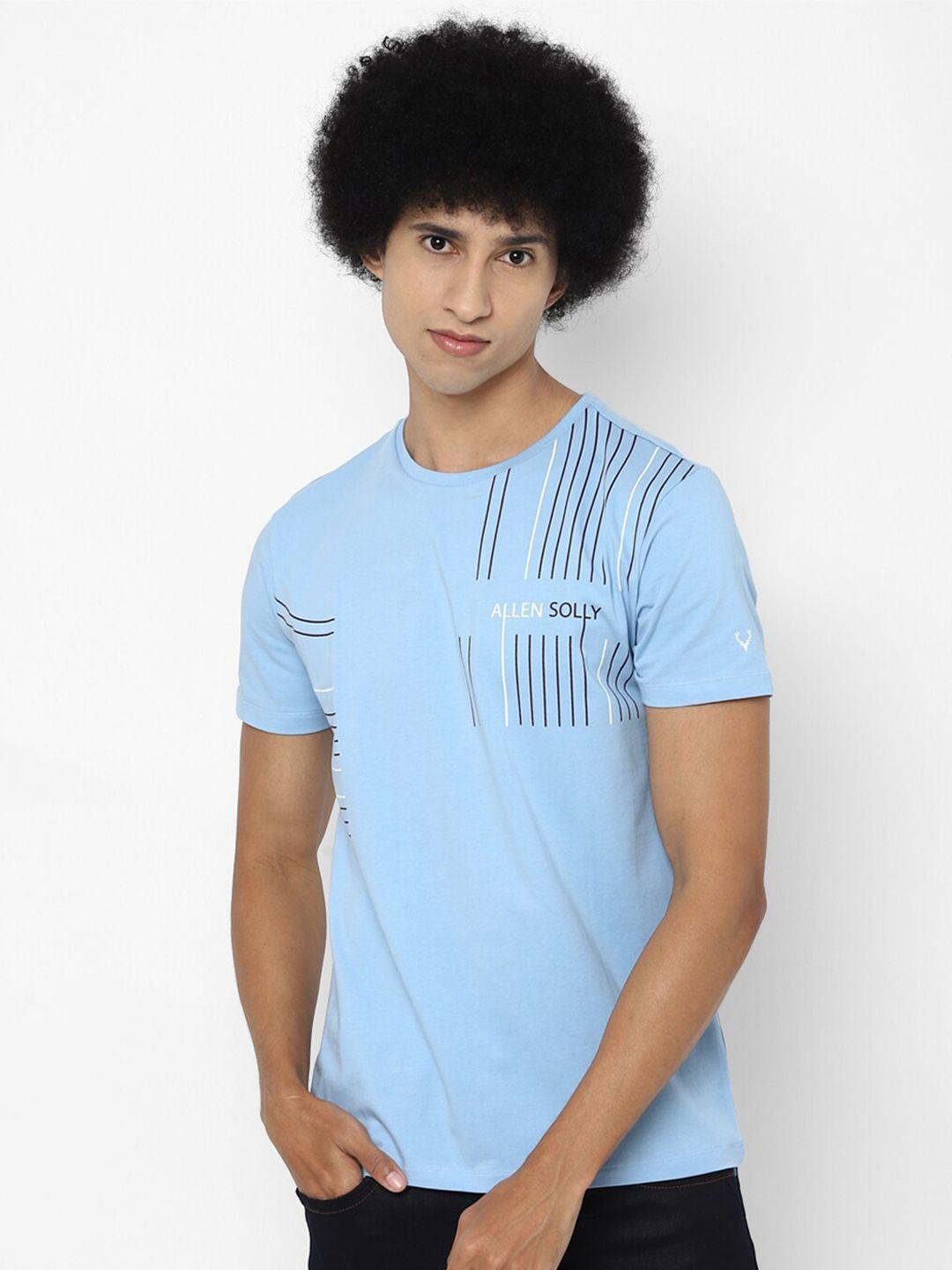 allen solly men turquoise blue typography printed pure cotton t-shirt