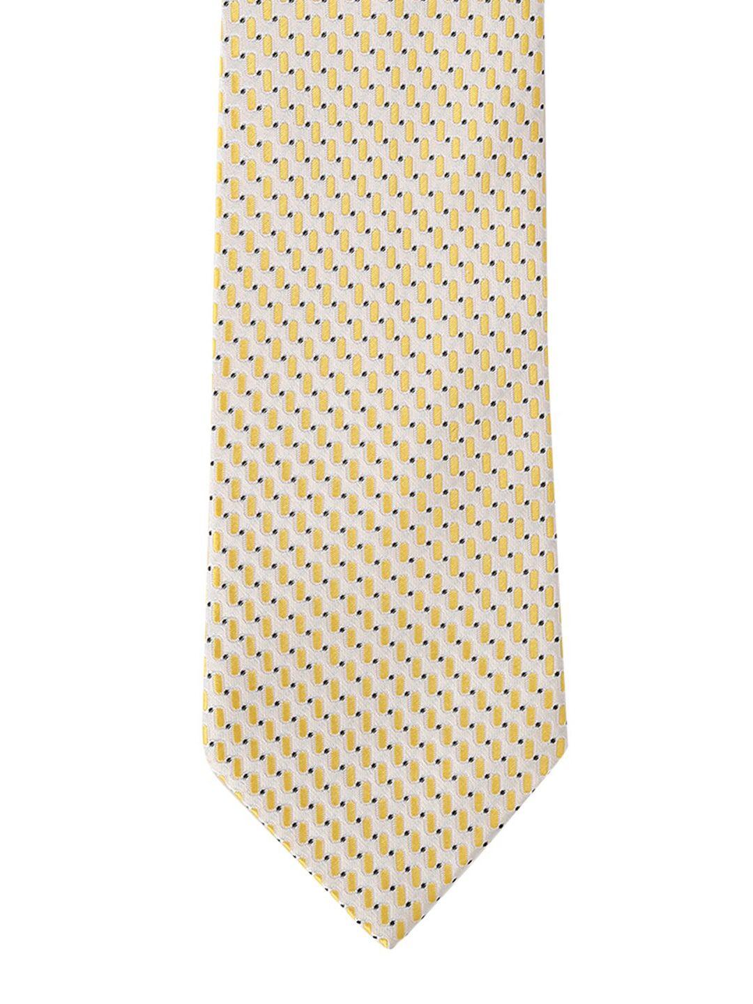 allen solly men white & yellow printed broad tie