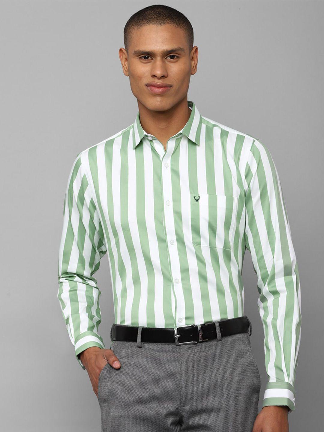 allen solly men white cotton slim fit striped formal shirt