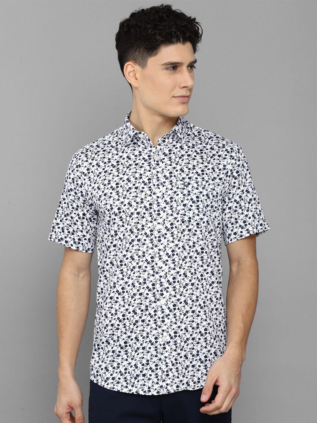 allen solly men white floral printed slim fit cotton casual shirt