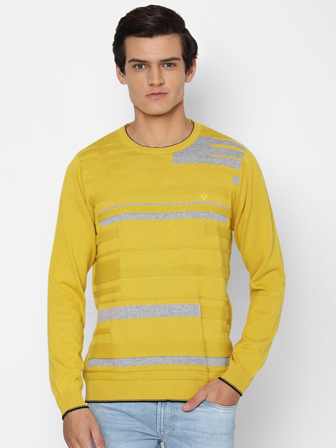 allen solly men yellow & grey cotton pullover