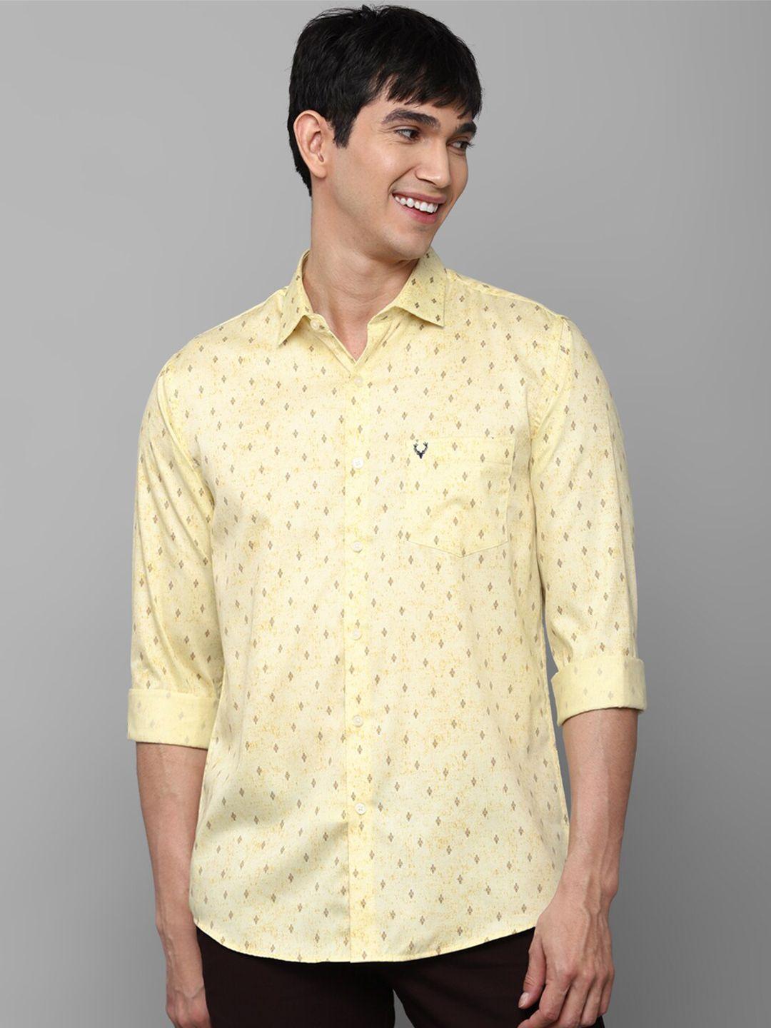 allen solly men yellow slim fit printed cotton casual shirt
