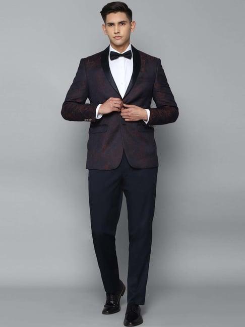 allen solly navy & maroon slim fit printed two piece suits