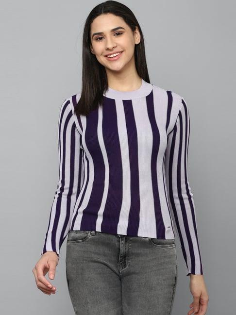 allen solly navy & purple striped top