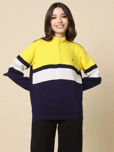 allen solly navy & yellow color-block sweatshirt