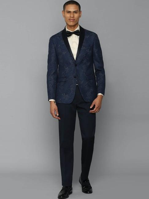 allen solly navy blue slim fit printed two piece suits