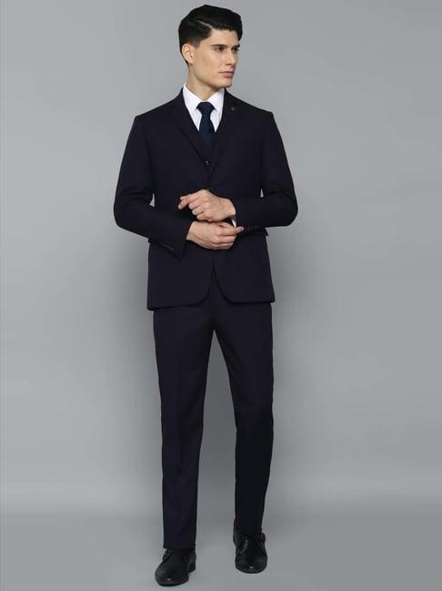 allen solly navy blue slim fit self pattern three piece suits