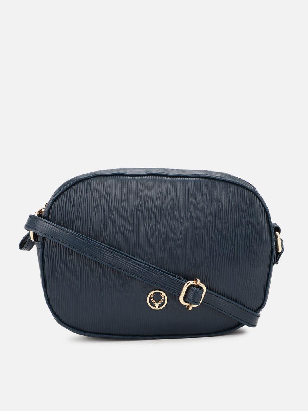 allen solly navy blue textured pu half moon sling bag with fringed