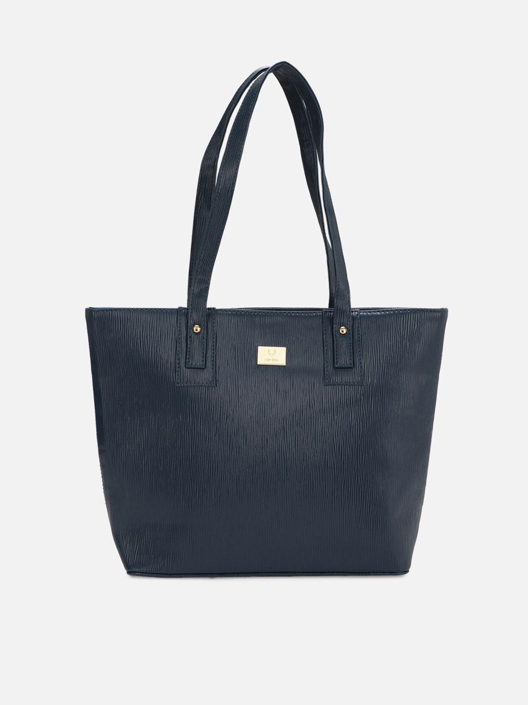 allen solly navy blue textured pu structured tote bag