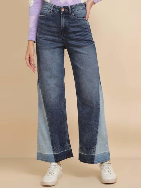 allen solly navy color-block mid rise jeans