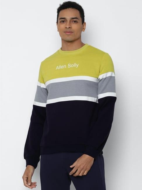 allen solly navy cotton regular fit colour block sweartshirts