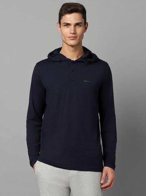 allen solly navy cotton regular fit hooded t-shirt