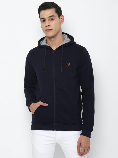 allen solly navy cotton regular fit hooded weatshirt