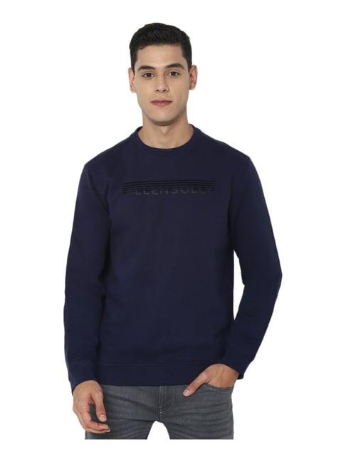 allen solly navy cotton regular fit logo printed sweatshirt