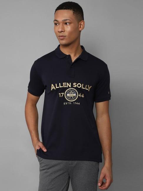 allen solly navy cotton regular fit printed polo t-shirt