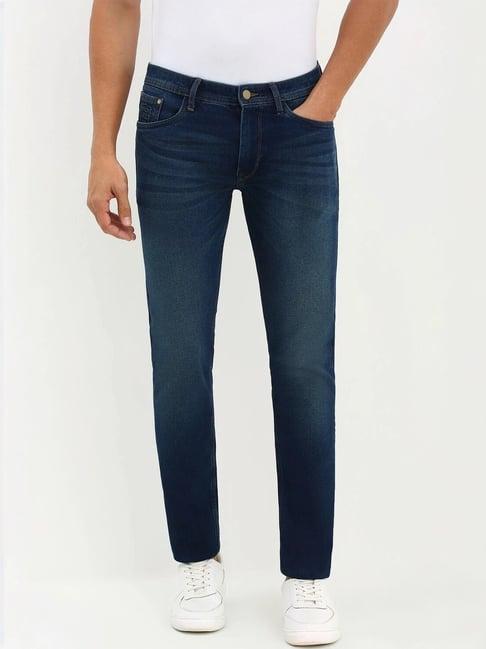 allen solly navy cotton skinny fit jeans