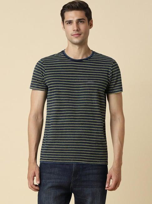 allen solly navy cotton skinny fit striped t-shirts