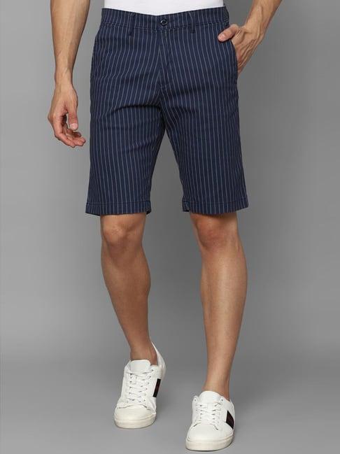 allen solly navy cotton slim fit striped shorts