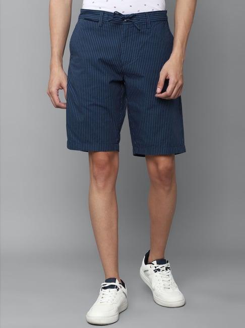 allen solly navy cotton slim fit striped shorts