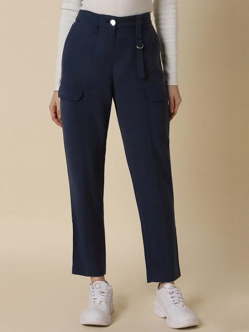 allen solly navy mid rise trousers