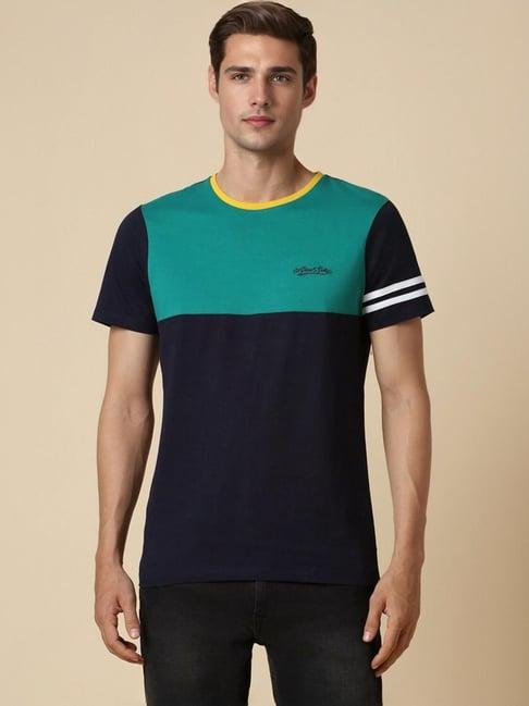 allen solly navy regular fit colour block t-shirt