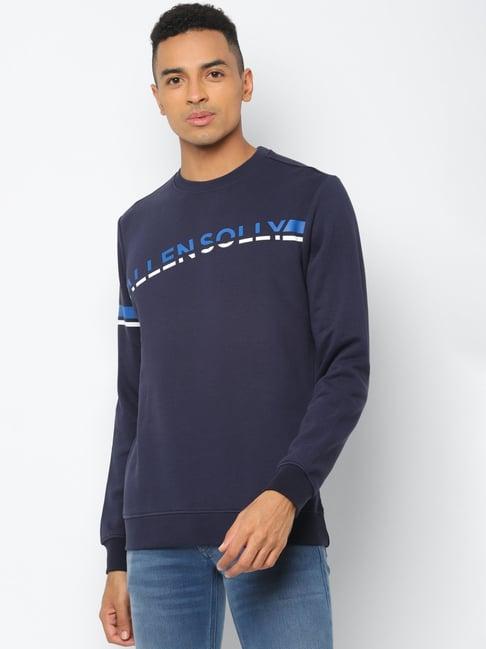 allen solly navy regular fit logo printed sweatshirt