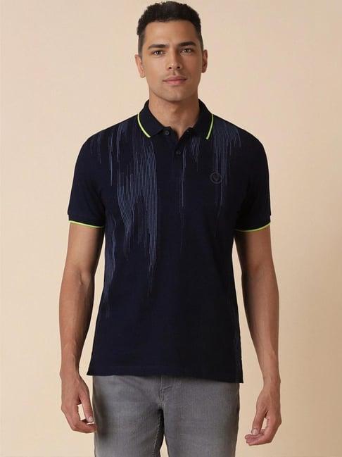 allen solly navy regular fit printed polo t-shirt