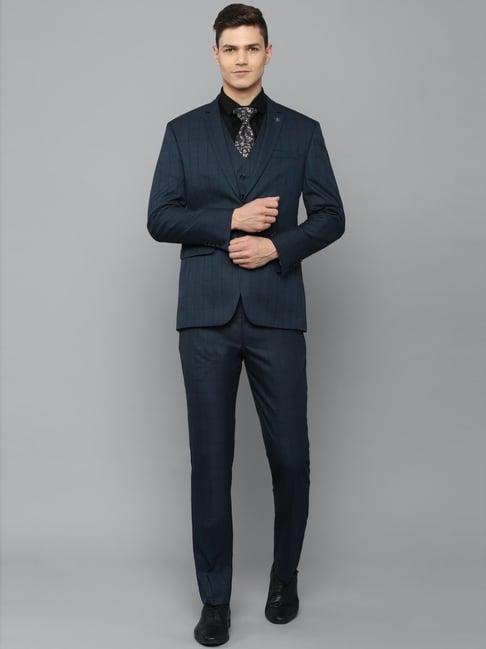 allen solly navy slim fit checks three piece suit